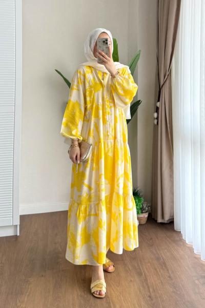 Parla Desenli Modal Elbise Sarı