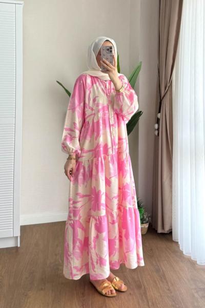 Parla Desenli Modal Elbise Pembe