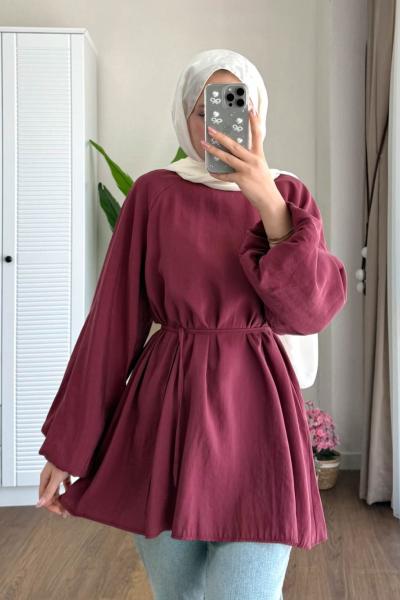 Balon Kol Modal Tunik Bordo
