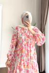 Azra Desenli Elbise Pembe