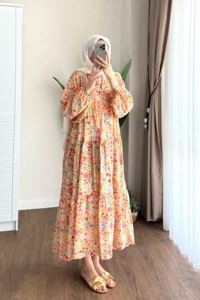 Liva Desenli Modal Elbise Pembe