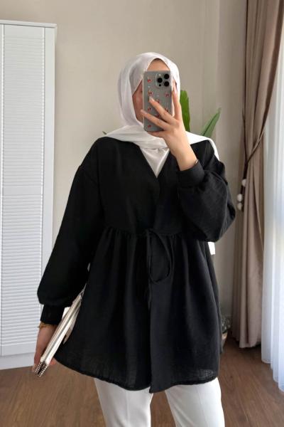 Luna Bağlamalı Ceket Siyah