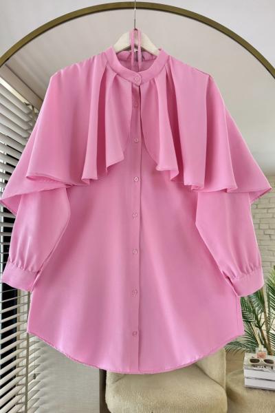 Pelerin Detaylı Gömlek  Pembe