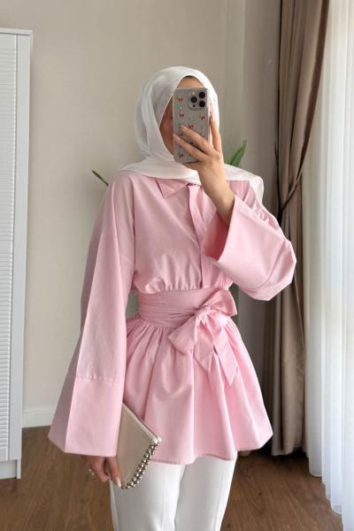 Umay Kuşaklı Gömlek Pembe