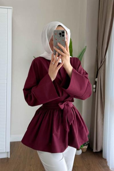 Umay Kuşaklı Gömlek Bordo