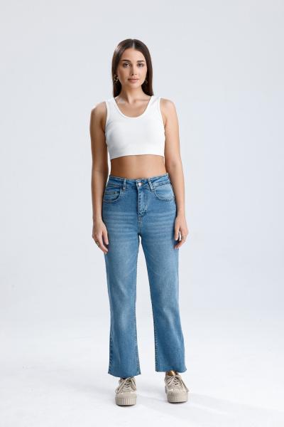 Yarım İspanyol Kesik Paça Pantolon Mavi