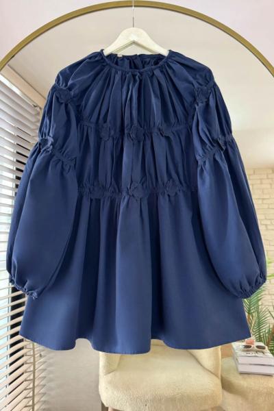 Çiçek Detaylı Tunik  Lacivert