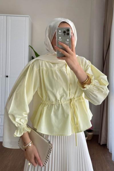 Beli Tünelli Kısa Gömlek  Sarı