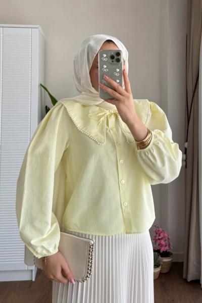 İnci Yakalı Kısa Gömlek Sarı