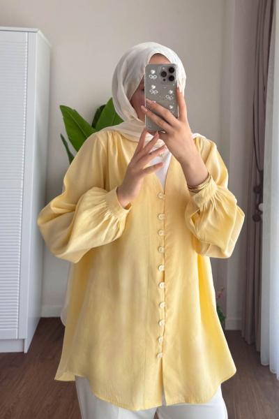 V Yaka Modal Gömlek  Sarı