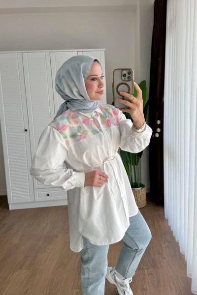 Robası  Çiçekli Gömlek Pembe Beyaz