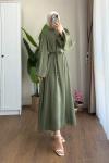 Krinkıl Saten Elbise Yeşil