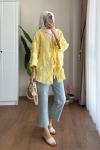 Püsküllü Keten Kimono  Sarı