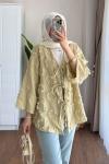 Püsküllü Keten Kimono  Yeşil