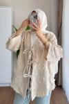 Püsküllü Keten Kimono  Bej