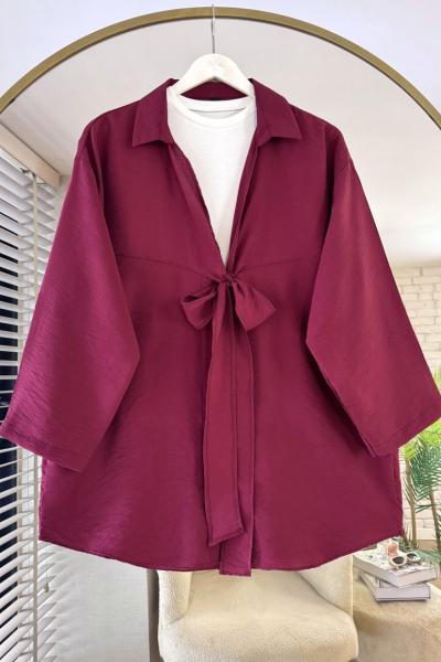 Önü Bağcıklı Kimono Bordo