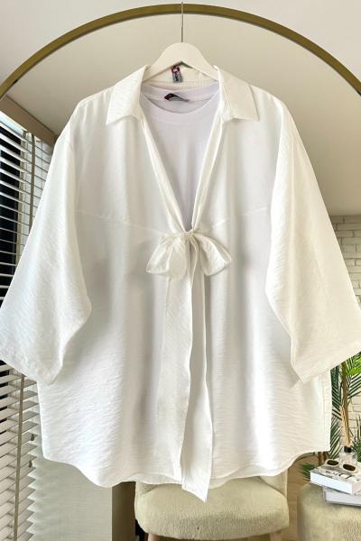 Önü Bağcıklı Kimono Beyaz