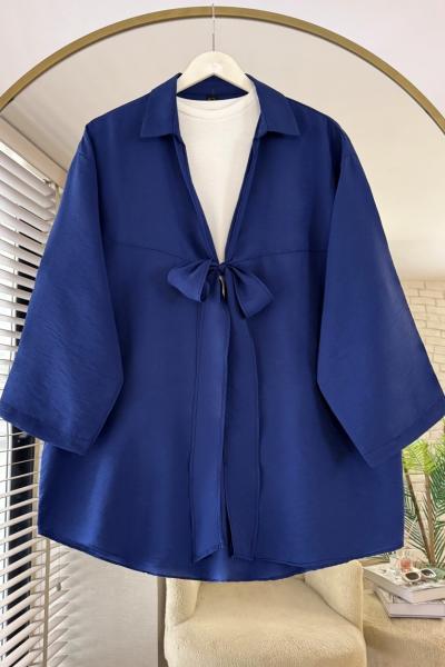 Önü Bağcıklı Kimono Lacivert