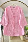Püsküllü Keten Kimono  Pembe