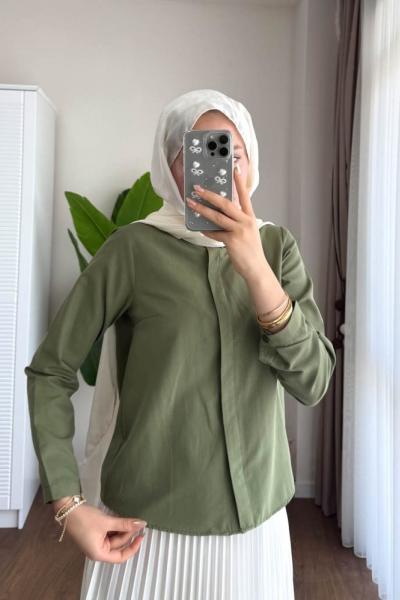Slim Poplin Gömlek Yeşil