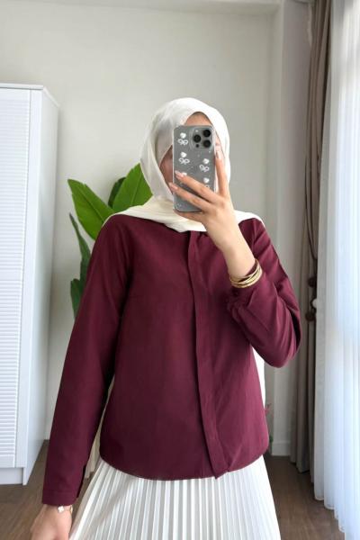 Slim Poplin Gömlek Bordo