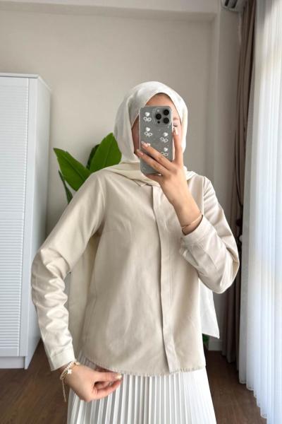 Slim Poplin Gömlek Bej