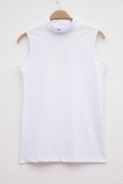 Sıfır Kol Balıkçı Yaka İçlik Beyaz