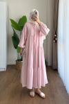 Helin Müslin Elbise  Pembe
