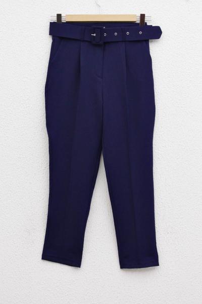 Kemerli Boru Paça Pantolon Lacivert