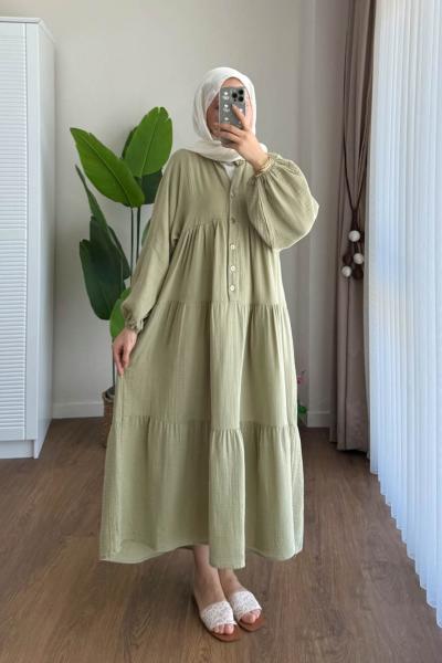Helin Müslin Elbise  Yeşil