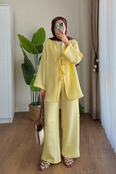 Bağlamalı Müslin Takım Sarı