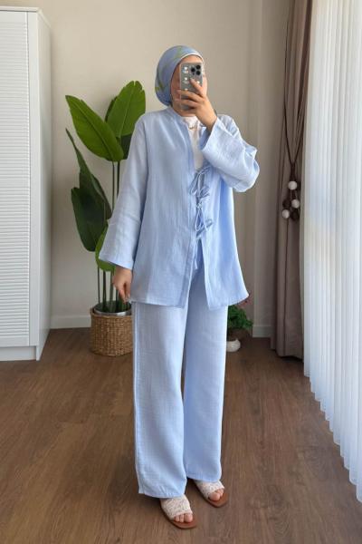 Bağlamalı Müslin Takım Mavi