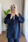 Bağlamalı Müslin Takım Lacivert