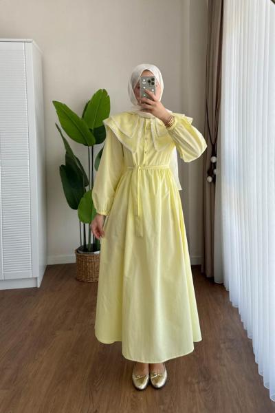 Lupe Poplin Elbise Sarı
