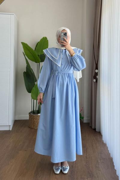 Lupe Poplin Elbise Mavi