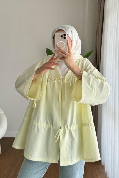 Büzgülü poplin Kimono  Sarı