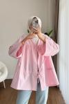 Büzgülü poplin Kimono  Pembe
