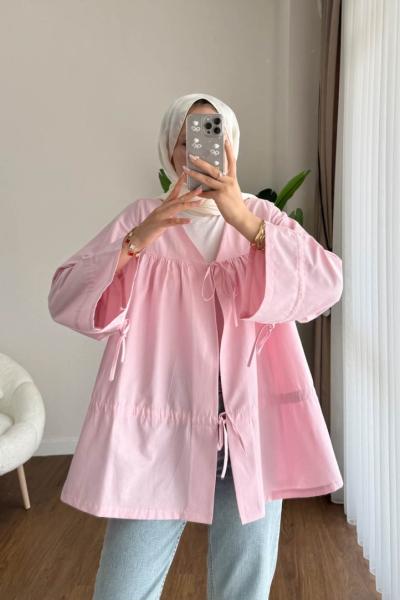 Büzgülü poplin Kimono  Pembe