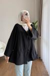Büzgülü poplin Kimono  Siyah
