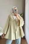 Büzgülü poplin Kimono  Açık Yeşil