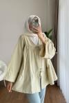 Büzgülü poplin Kimono  Açık Yeşil