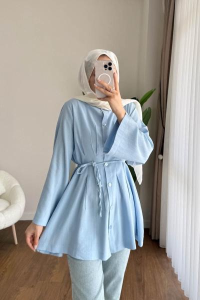 Pensli Keten Tunik Mavi