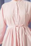Nervürlü Kuşaklı Elbise Pembe