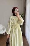 Nervürlü Kuşaklı Elbise Sarı