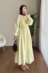 Nervürlü Kuşaklı Elbise Sarı