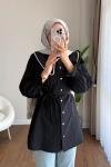 İncili Poplin Tunik  Siyah
