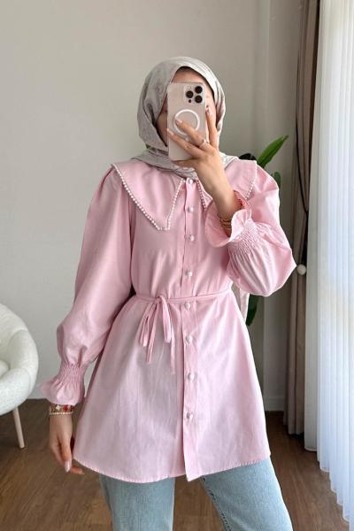 İncili Poplin Tunik  Pembe
