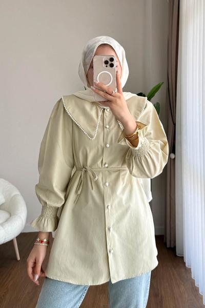 İncili Poplin Tunik  Açık Yeşil