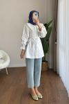 İncili Poplin Tunik  Beyaz