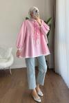 Güpür Detaylı Gofre Tunik  Pembe